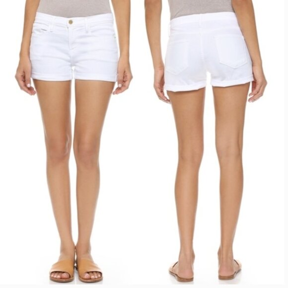 Frame Le Cut Off Denim Jean Shorts Womens 24 White Blanc Mid Rise Cuffed LC5711 - Picture 1 of 11